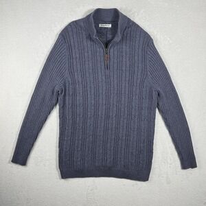 Tommy Bahama Sweater Mens XL Blue Half Zip Pullover Cable Knit Cotton Blend‎